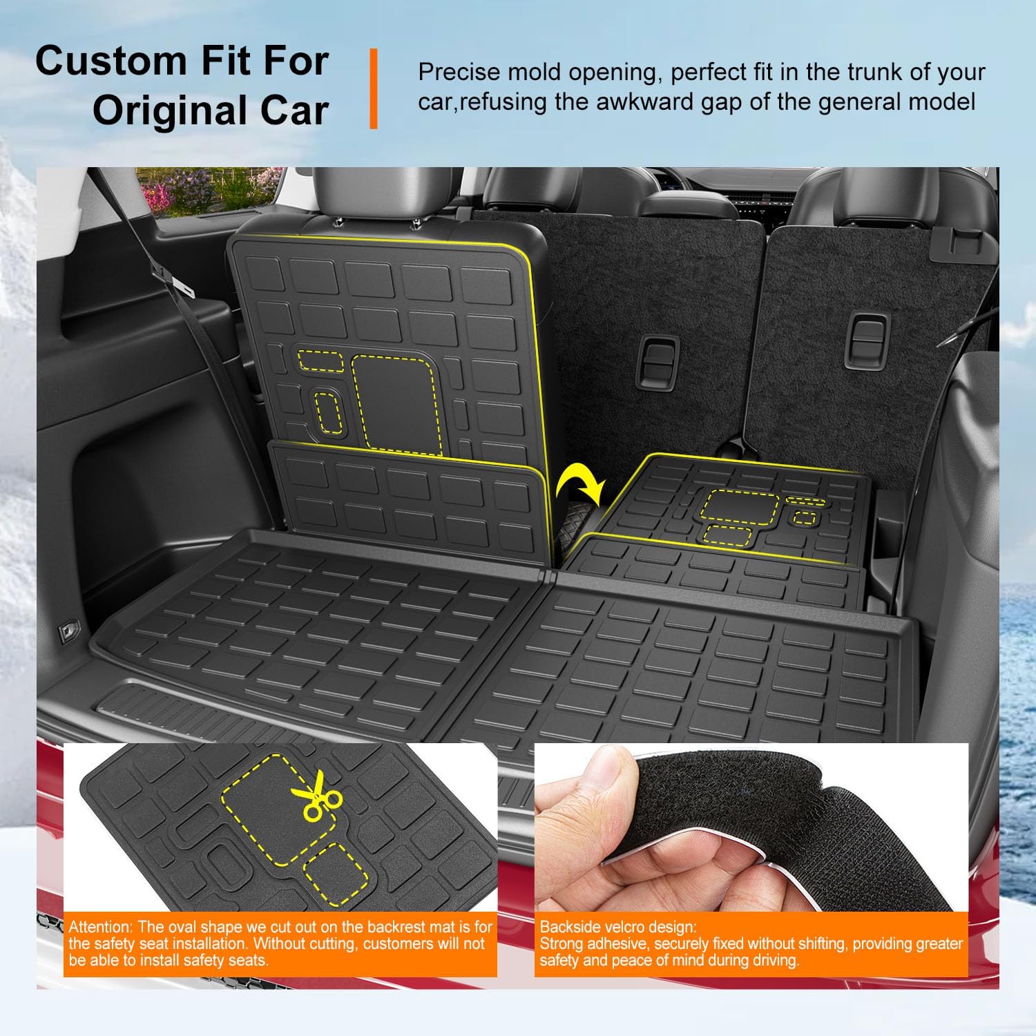 powoq Cargo Mat Compatible with 2021-2025 Jeep Grand Cherokee L Overland Trunk Mat Backrest Trunk Liner TPE Cargo Liner Replacement for 2021-2025 Jeep Grand Cherokee L Accessories