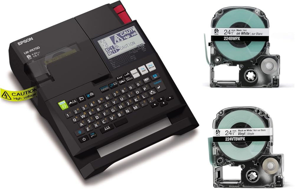 Epson LABELWORKSBonus Bundle - LW-PX750 Industrial Label Maker Kit - Complete Kit with Accessories and 224BWPX & 224VTBWPX Tape Cartridge
