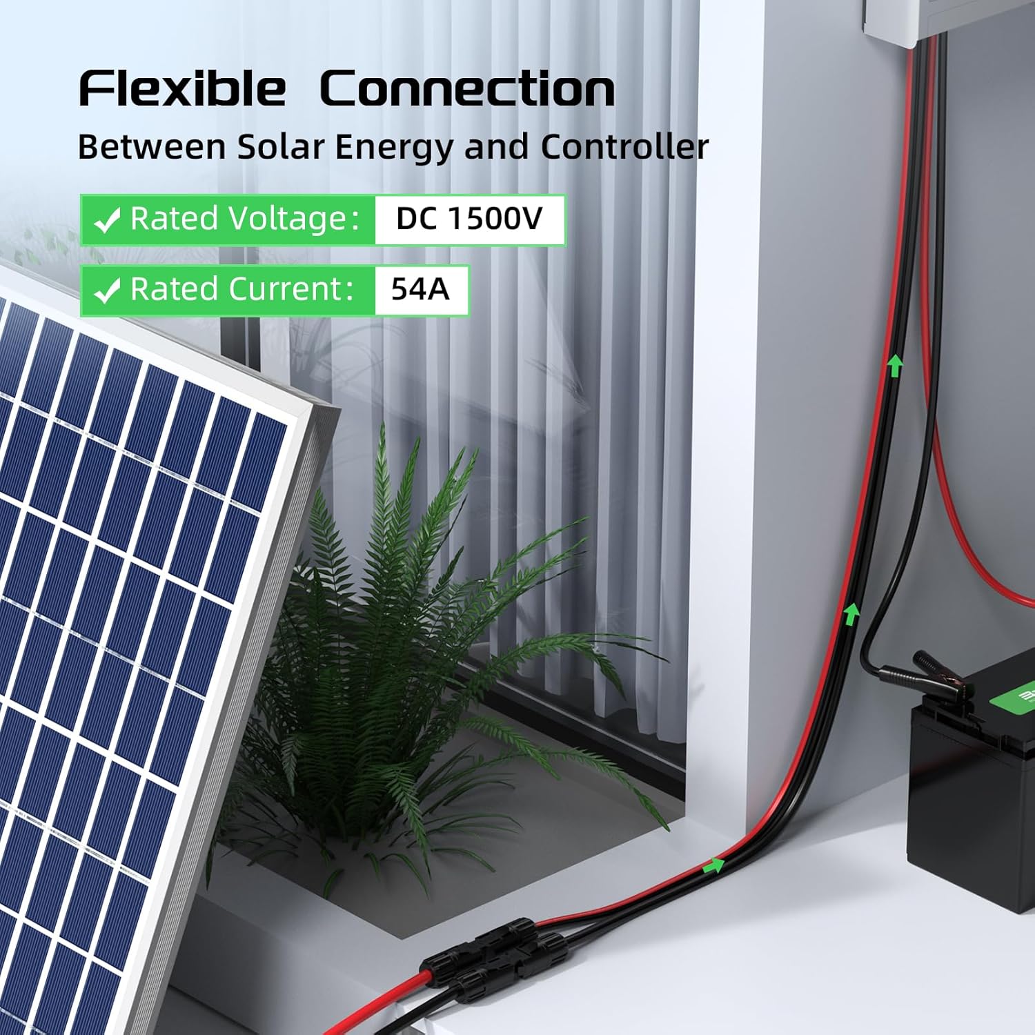 Bateria Power 50 Feet 10AWG Solar Panel Extension Cable 6mm² with Female & Male Connectors, 10 Gauge Twin Wire Conductor Parallel Solar Wire Adapter for RV, Photovoltaic Systems