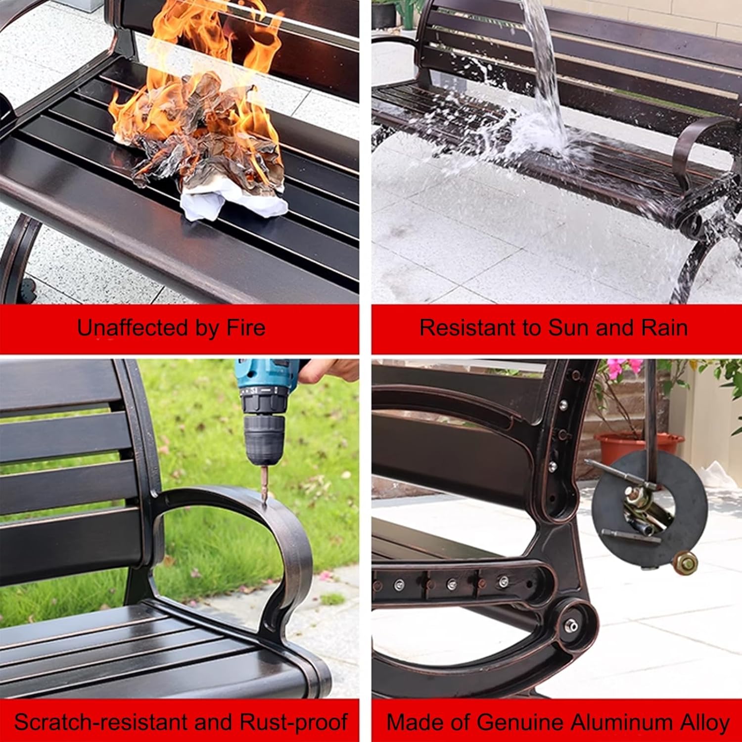 Outdoor Garden Bench, Outdoor Park Bench with Aluminum Alloy Frame, Easy Maintenance, for Garden Lawn Porch Park BackyardGarden Bench(Natural Color,180cm)