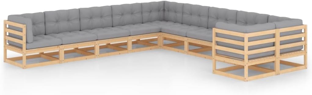 Patio Set 10 Piece Patio Lounge Set with Cushions Solid Pinewood