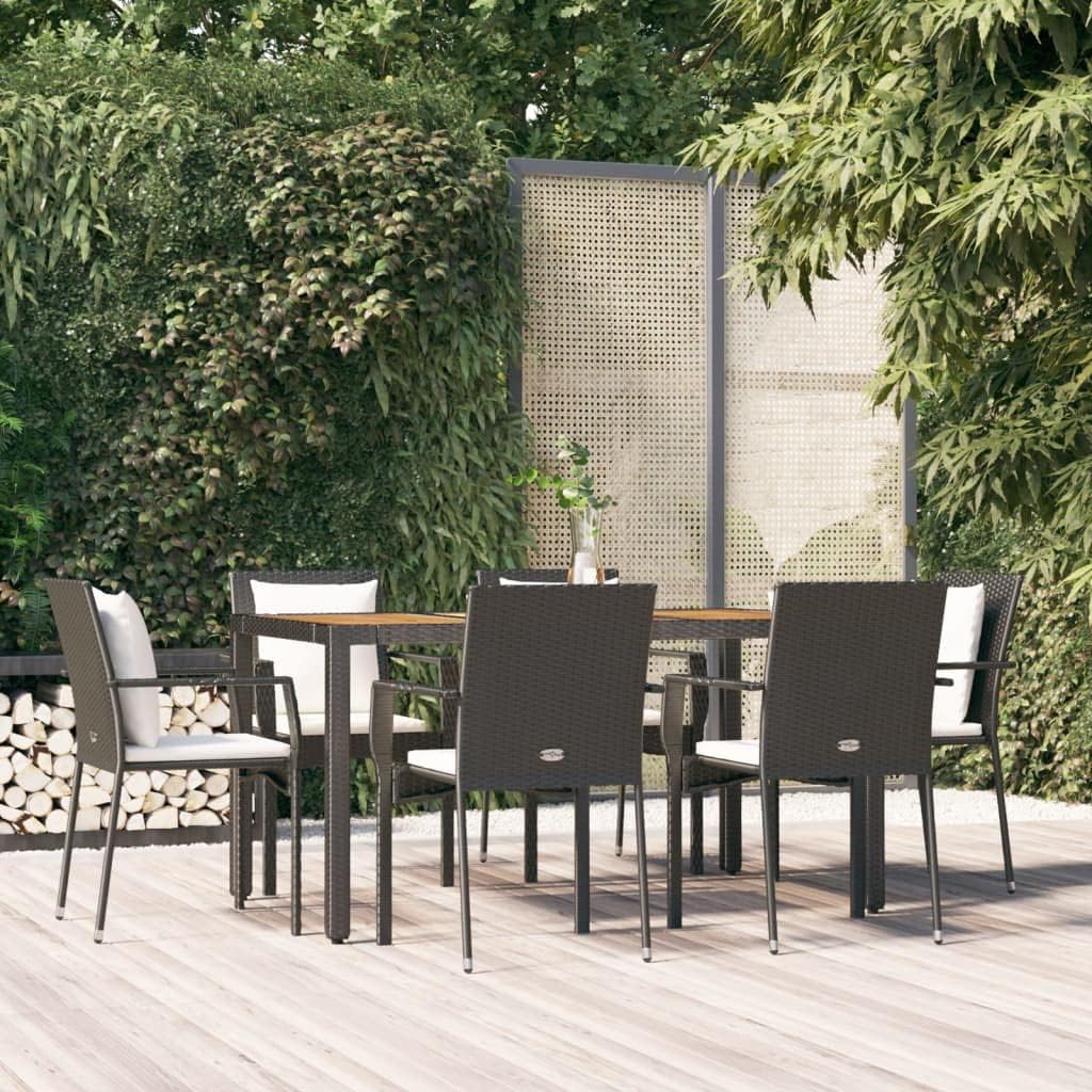 7 Piece Patio Dining Set with Cushions Black Poly Rattan,Elegant and, Patio Dining Set for Outdoor Comfort and Style Furniture Sets for Patio, Lawn & Garden