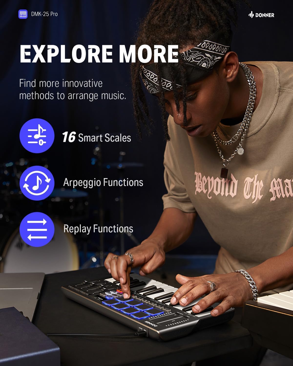 Donner DMK25 Pro MIDI Keyboard Controller+Donner MIDI Controller Pad Beat Maker Machine