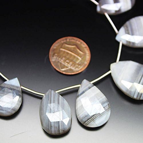 13 inch natural beads strand of 18mm faceted drop banded bi color chalcedony gemstone beads for DIY jewelry - necklace, bracelet, earring, ring.