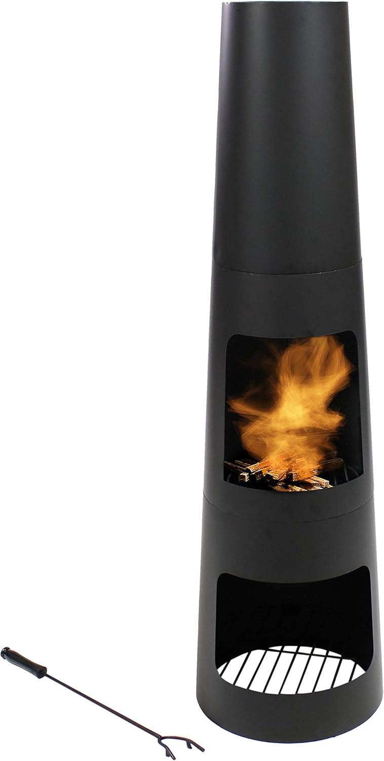 Sunnydaze Chiminea Outdoor Fireplace - Chiminea Fire Pit with Poker and Cover - Outdoor Wood-Burning Fire Pit - Black