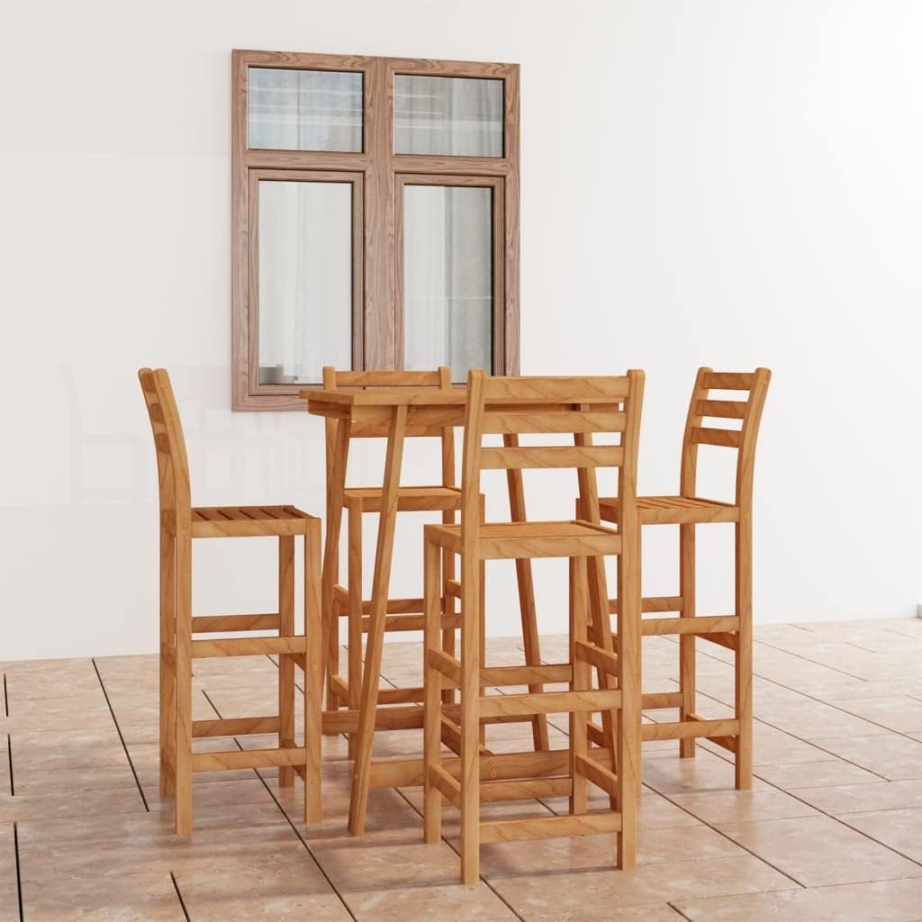5 Piece Patio Bar Set Solid Acacia Wood,Acacia Wood Bar Set with Footrests and Weather Resistance for Patio or Garden Patio Furniture Sets, Outdoor Furniture Sets
