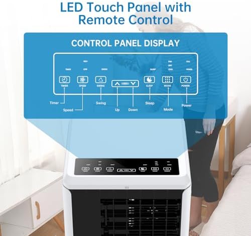 8,000 BTU Portable Air Conditioner, 3 in-1 Stand-Up AC Unit with Remote Control, Cools Rooms up to 350 Sq. Ft., Built-in Dehumidifier & Fan Modes, Window Installation Kit, Black