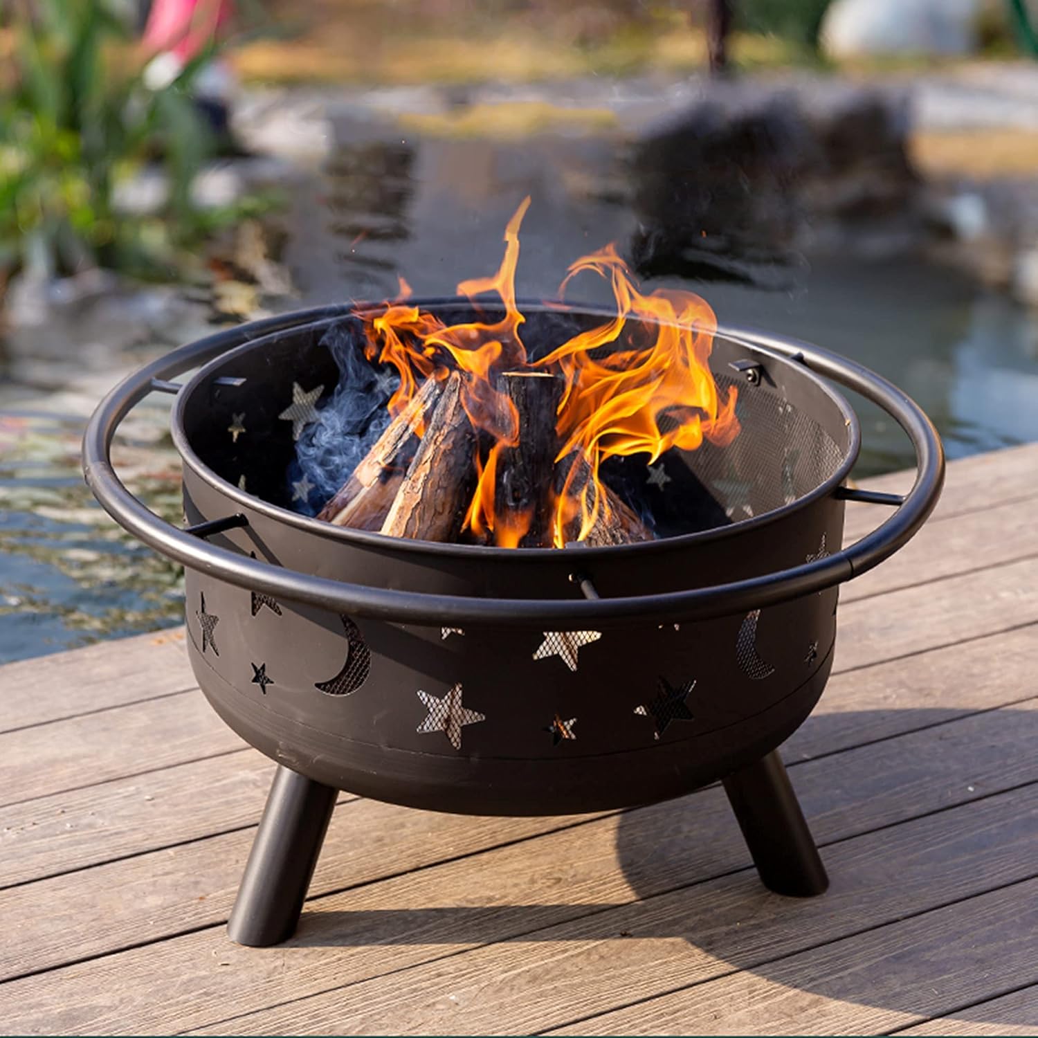 Movable Outdoor Fire Pits Patio Heater Backyard Fire Pits & Bowls Garden Heating Basin Wood Burning BBQ&Charcoal Grill Metal Mesh Fire Brazier Fireplace