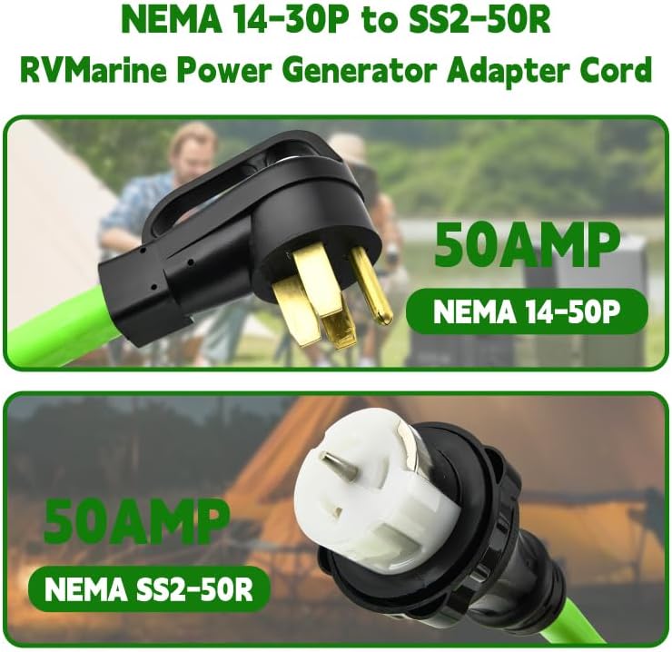 NEMA 14-50P to SS2-50R 25FT RV Generator Extension Cord 125/250V 50 Amp 14-50P Male Connector to SS2-50R Twist Lock Female RV Connector for RV EV Camper Generator