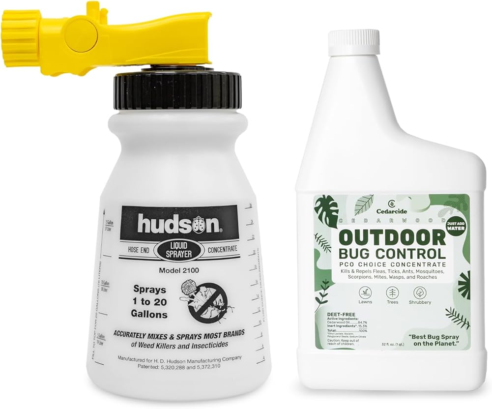 CEDARCIDE Outdoor Bug Control Concentrate | Kills & Repels Mosquitoes, Ticks, Fleas, Mites & More with Natural Essential Oils | Family & Pet-Safe | PCO Choice | Quart with Sprayer Included