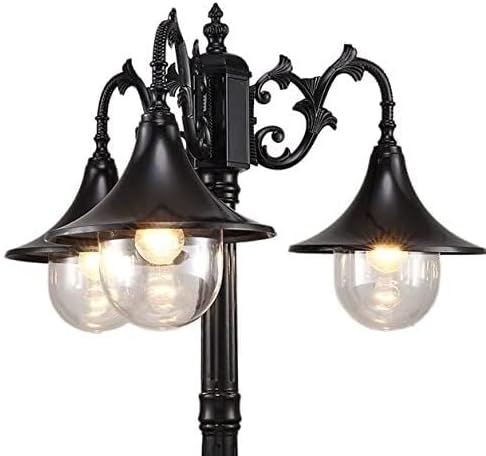 3-Lights Glass Lantern Park Street Light Path Lamp 1.65m Vintage Pathway Walkway Landscape Post Lighting Aluminum Metal Patio Garden Lights Outdoor Waterproof External Floor Lamp E27 De