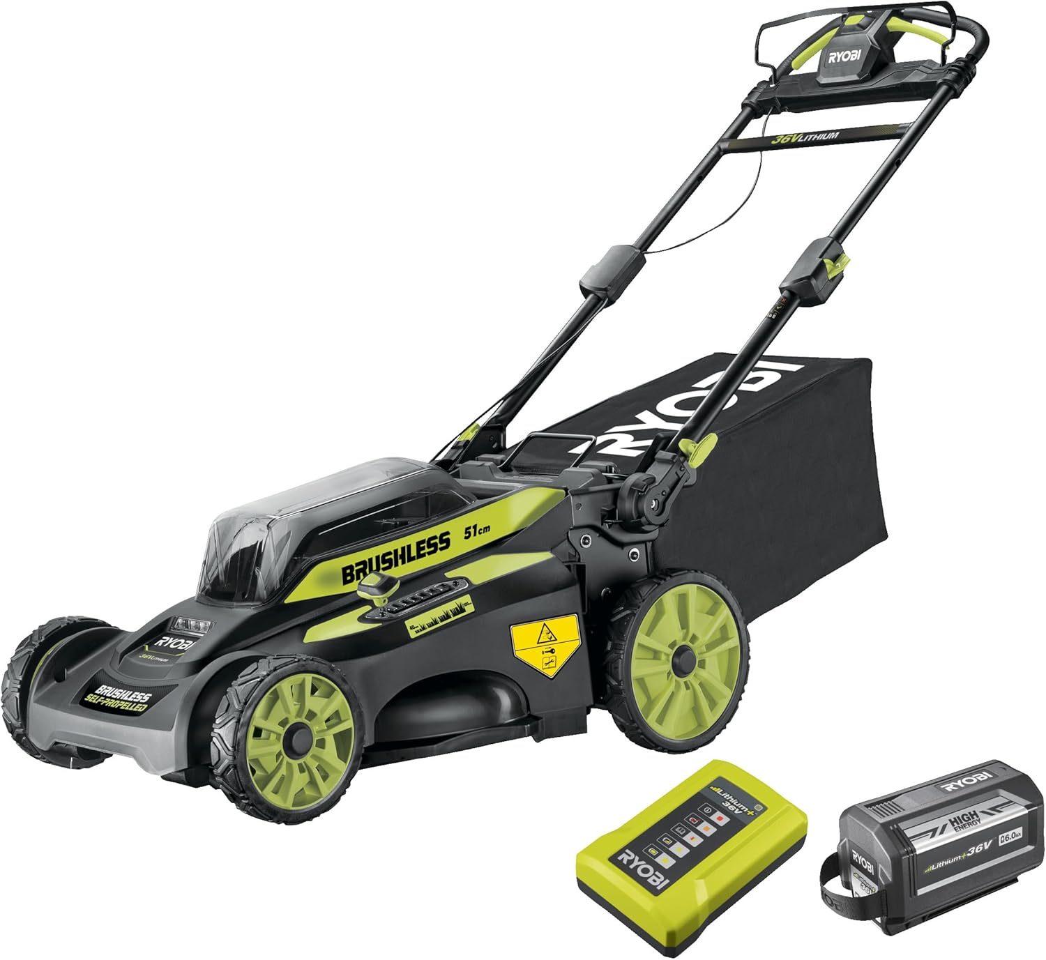Ryobi RY36LMX51A-160 Brushless Lawnmower Battery 36V 51cm 40-100mm Kit 6.0 Ah