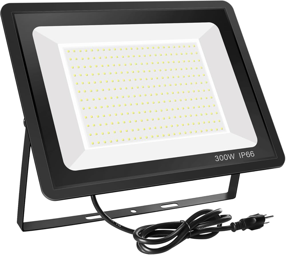 300W LED Flood Light, 36000lm Super Bright, 1600W Equivalent, Waterproof IP66 with Plug, 6000K Daylight White Floodlight for Yard, Garden, Garages