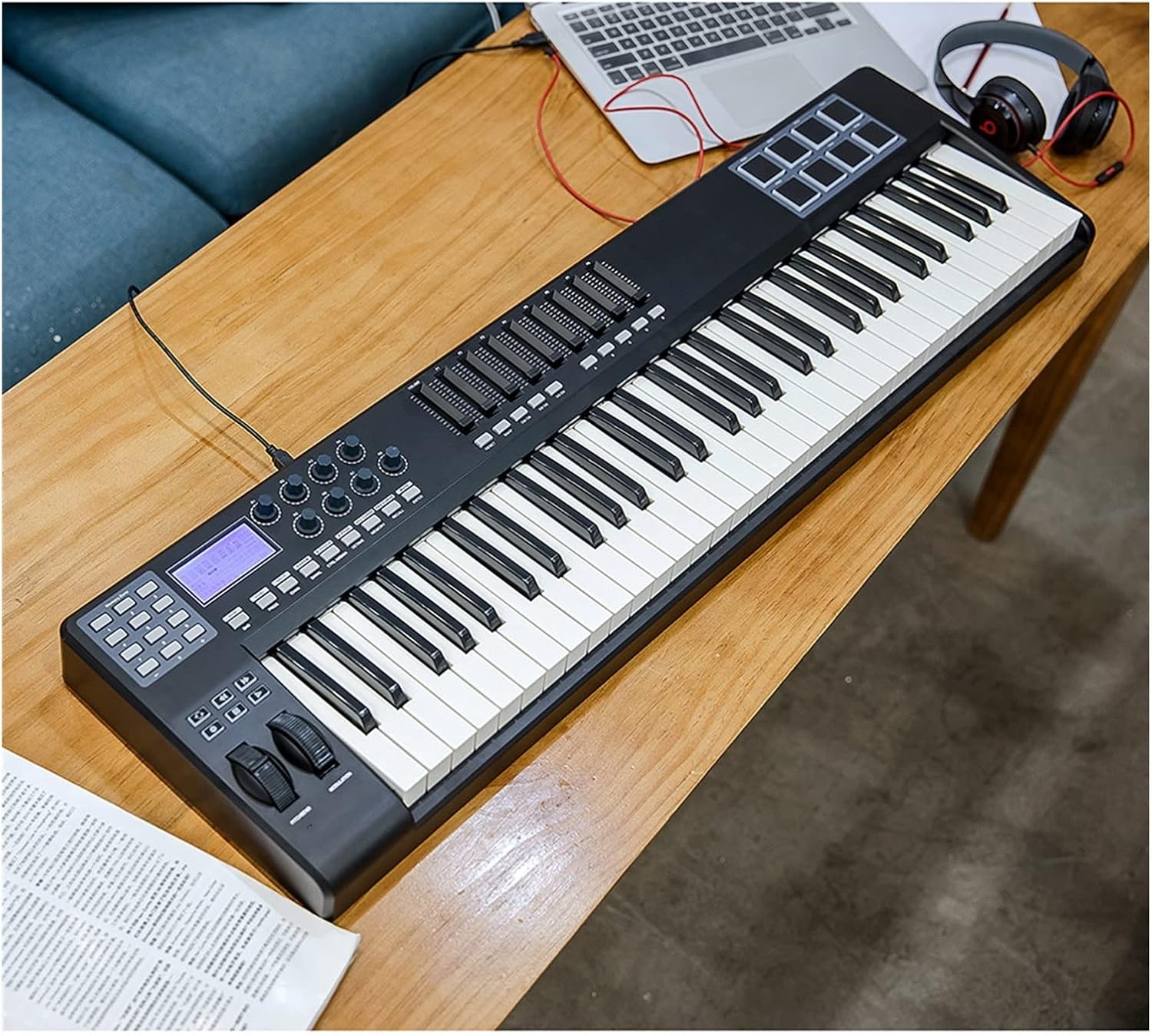 KESHUO Electric Keyboard 61 Portable 61-Key USB MIDI Keyboard Controller 8 RGB Colorful Backlit Trigger Pads