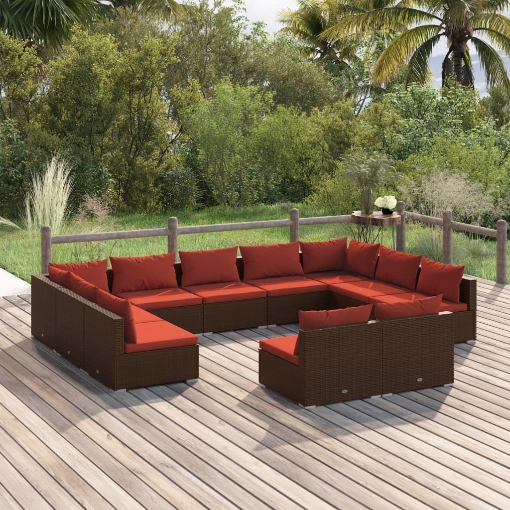 Furniture Sets 11 Piece Patio Lounge Set with Cushions Brown Poly Rattan,Versatile Patio Lounge Set for Outdoor Relaxation and Entertainment Garden Conversation Sets