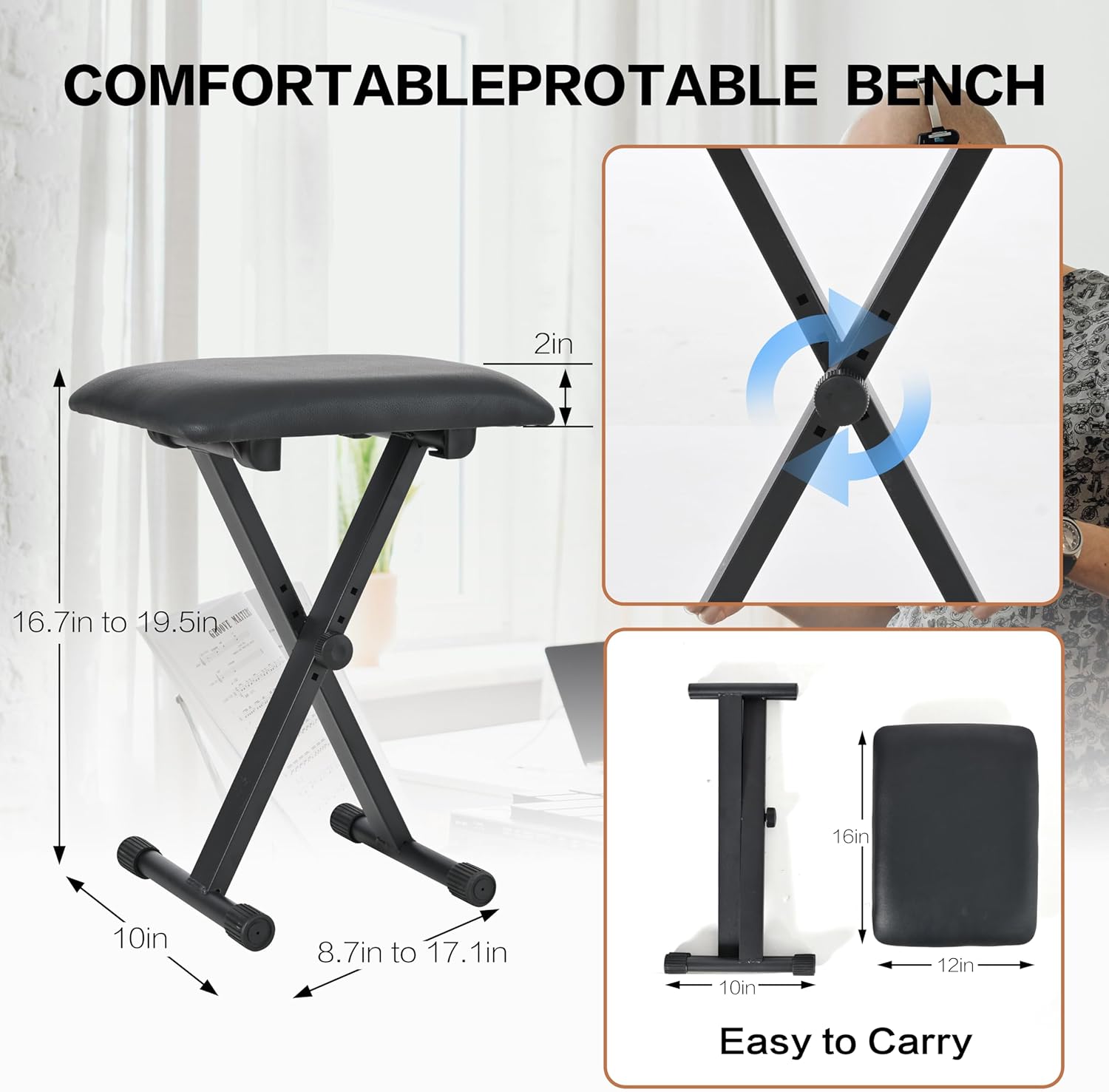 Digital Piano 88 Key Weighted with Piano Bench, 88 Key Full Size Semi Weighted Keyboard Piano, Electronic Piano for Beginner,with Adjustable Stand,Carrying Case,Sustain Pedal,Headphone (White)