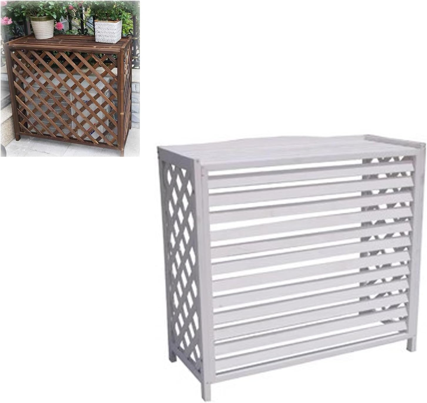 Air Conditioner Cover Wood Ac Covers for Outside Decorative Ac Unit Cover Air Conditioner Covers for Outside Heat Pump Cover HVAC Cover Bianco