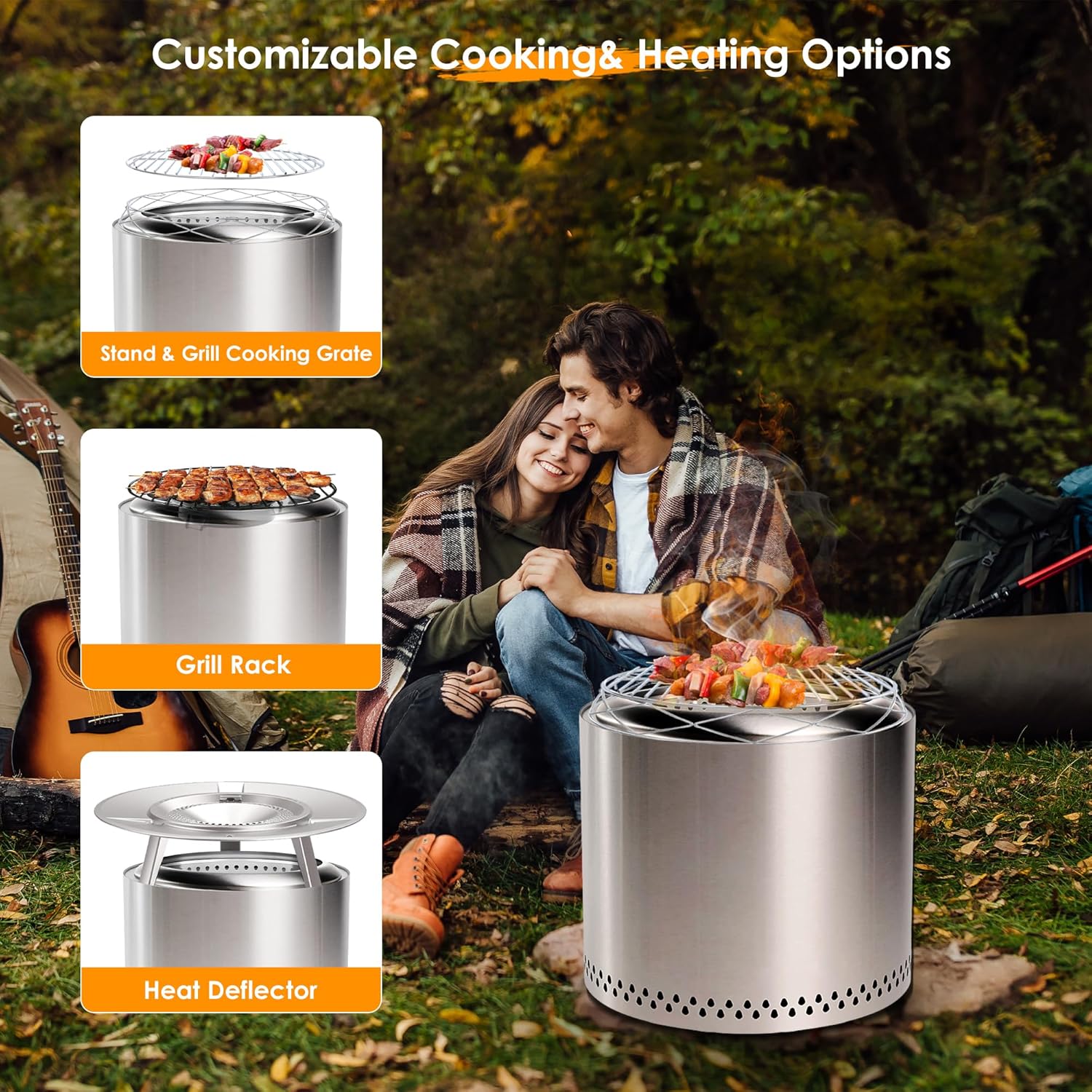 Red Mountain Valley 19'' Portable Wood Burning Smokeless Fire Pit with Removable Ash Pan, Outdoor Fireplaces for Camping, Patio, Stainless Steel None-Smoke Firepits for Outside, Silver