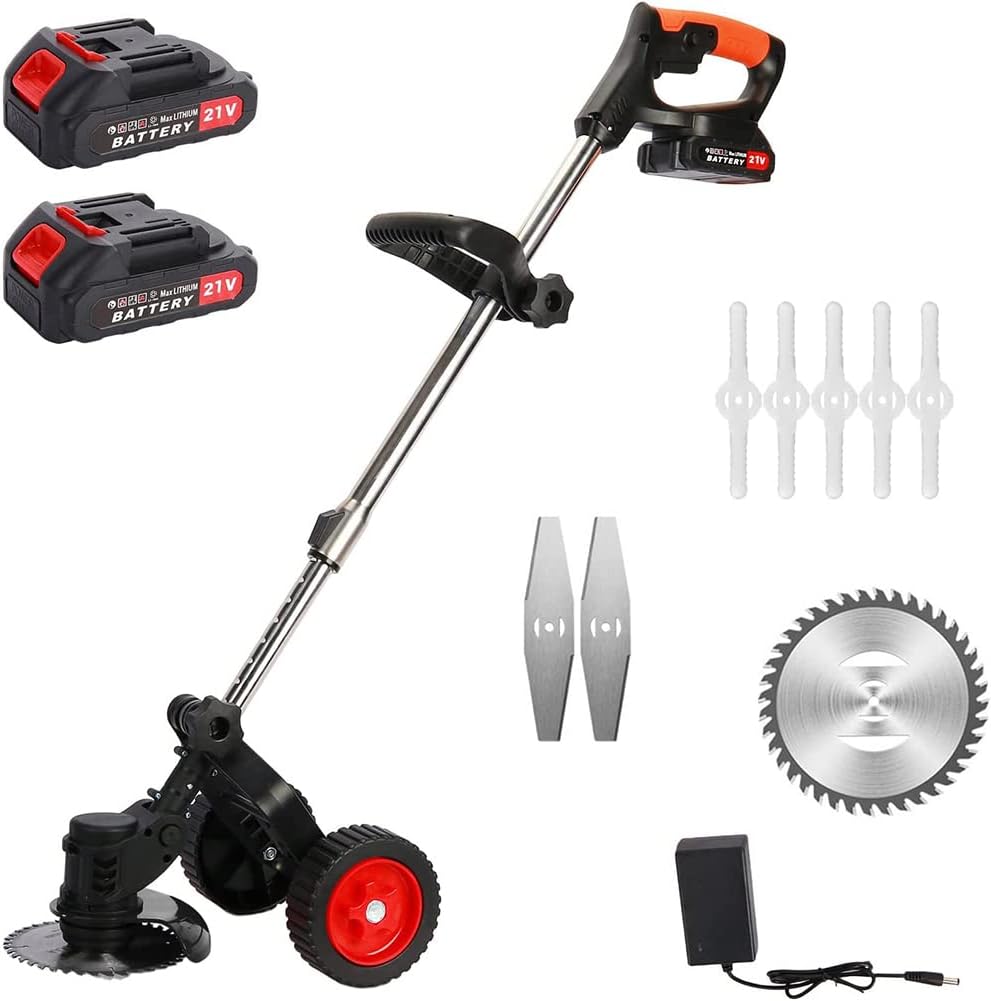 Electric Rotary Lawn Mower, Hand Push Wheeled Lawn Mower, Electric Grass Trimmer and Edger, 3 in 1 Cordless Grass Trimmer with Dual Wheel Assist and LED Power Display