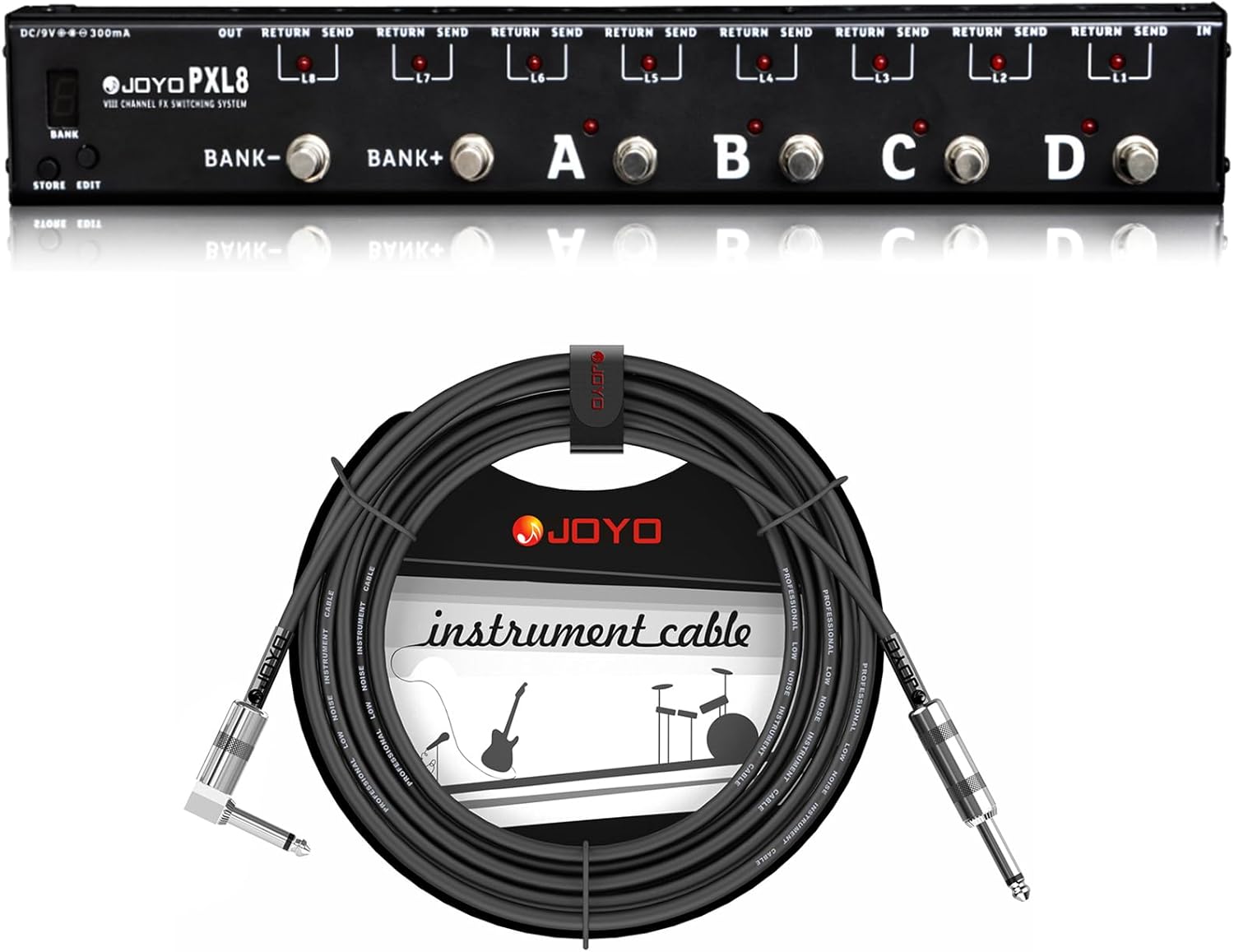JOYO PXL8 Foot Pedal Controller Bundle with CM-12 Instrument Bass Guitar Amplifier Mono Audio Cable 15 Feet
