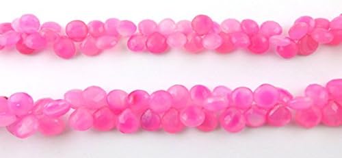 LKBEADS 5 Strand Natural Pink Chalcedony Faceted Heart Briolettes - Chalcedony Briolette 9mm-12mm 8 Inch