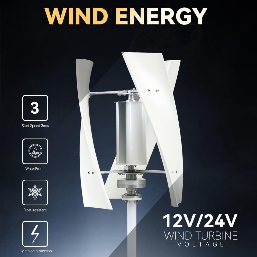 1000W Small Wind Generator Turbines Kit 3 Blades Generator Power Turbines Kit 12V/24V/48Vwith Controller for Marine Home Charging(White)