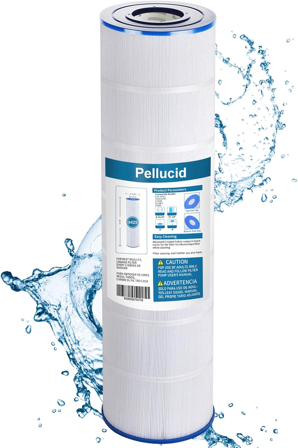 Pool Filter Compatible with Jandy CS250, Unicel C-8425, R0462500, PJANCS250, Unicel C-8418, Filbur FC-0824, 250 Sq.ft Filter Cartridge with Advanced Filtration System for Longer Life -1 Pack