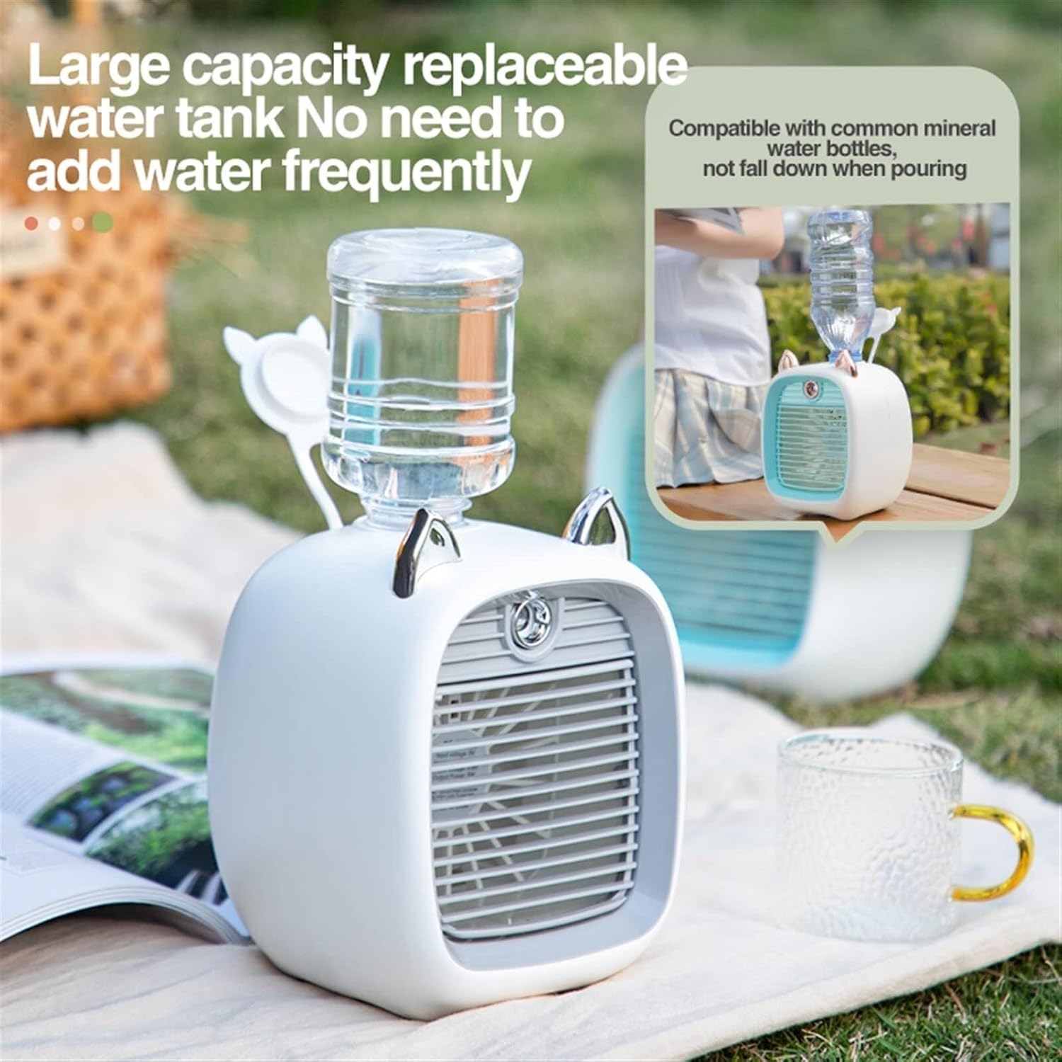 Portable Air Humidifier Fan, Rechargeable Spray Cooling Fan, 1200/2400mAh Battery, 3-Speed Wind, Adjustable Mist for Outdoor & Home Use(Yellow)