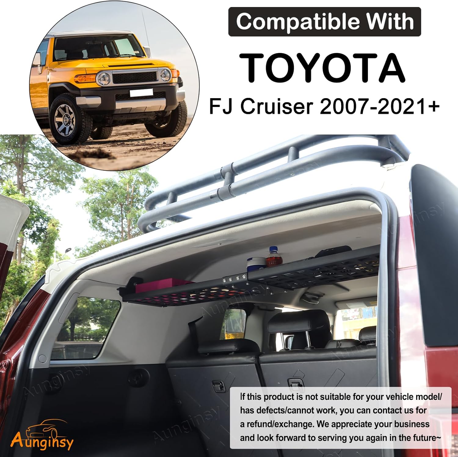 Car Trunk Roof Cargo Storage Rack Shelf Fit Toyot@a FJ Cruiser 2007-2021 Inner Rear Roof Panel Hanging Organizer Mount Bracket Rear Trunk Cargo Rack Storage Holder Overhead Panel Expansion Accessories