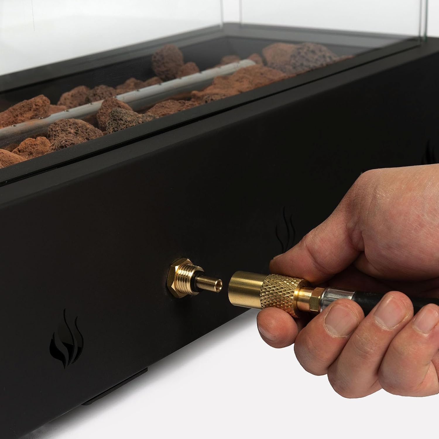 28'' Tabletop Propane Fire Pit Table with Bottom Air Intake and Umbrella Hole, 50,000 BTU Rectangular Steel Fire Pit for Outdoor Living Room Garden Balcony (Rectangular)