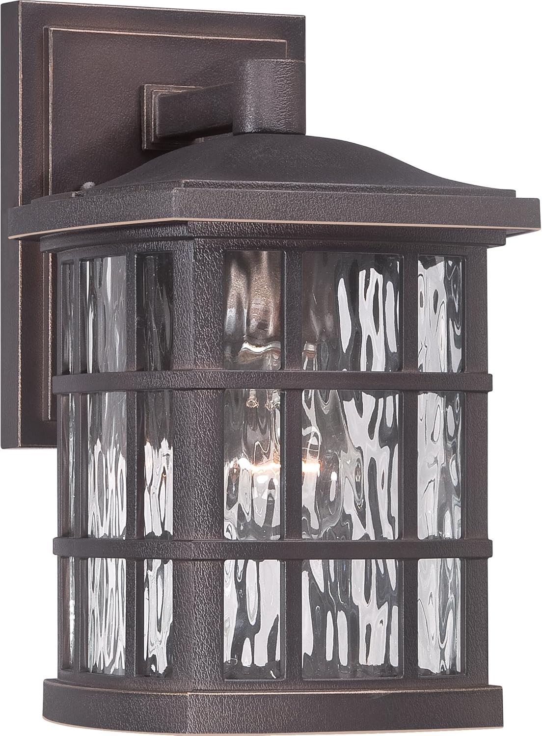 Quoizel Stonington Outdoor Wall Lantern, Coastal Armour 10.5 Inch 1-Light Palladian Bronze Vintage Wall Sconce, Clear Water Glass, 100W, Decorative Outside Lights for Patio, Porch, Garage or Yard