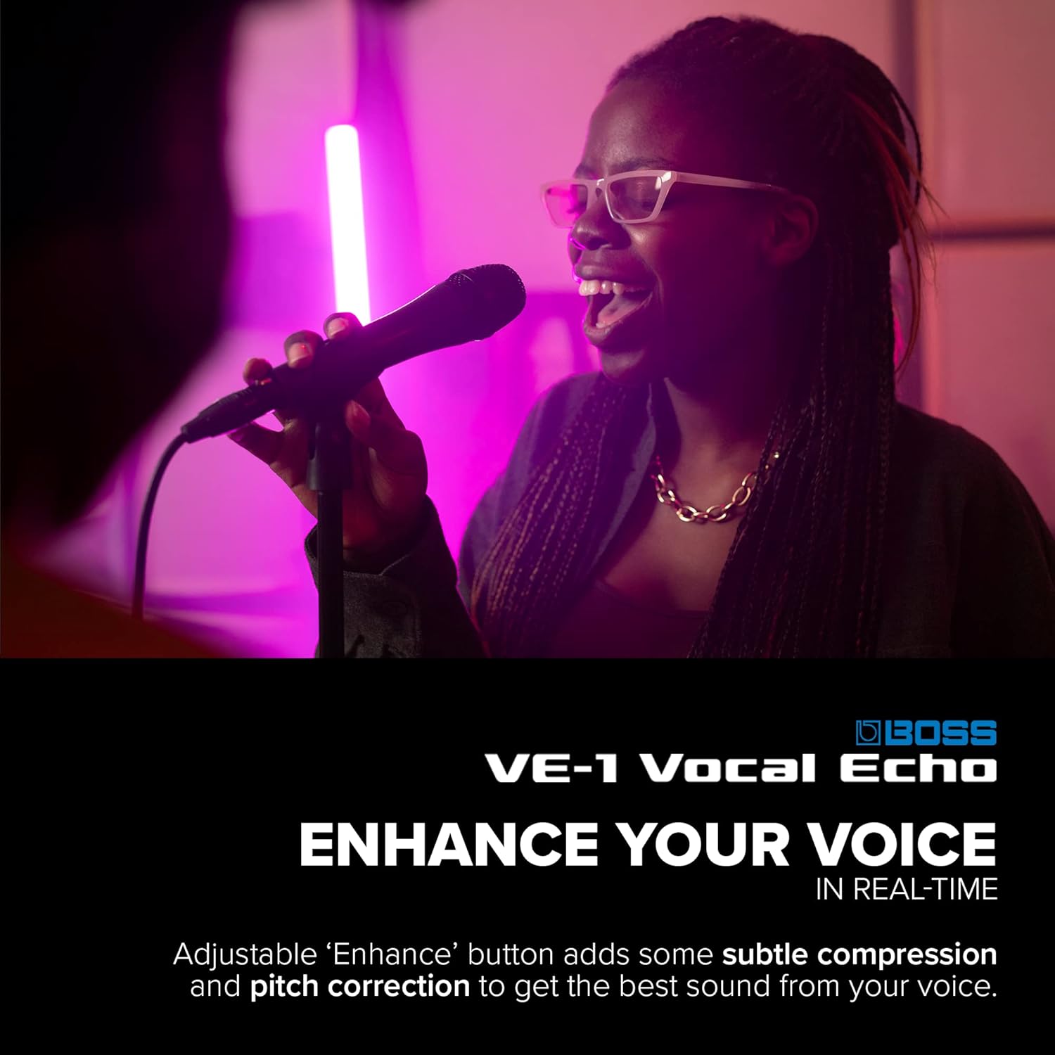 BOSS VE-1 Vocal Echo for Singers and Vocalists | Control Your Vocal Sound in Real-Time | Add Natural Ambience or Deep Reverb to your Voice | Seven Types of Adjustable Effects | Built-In Memory