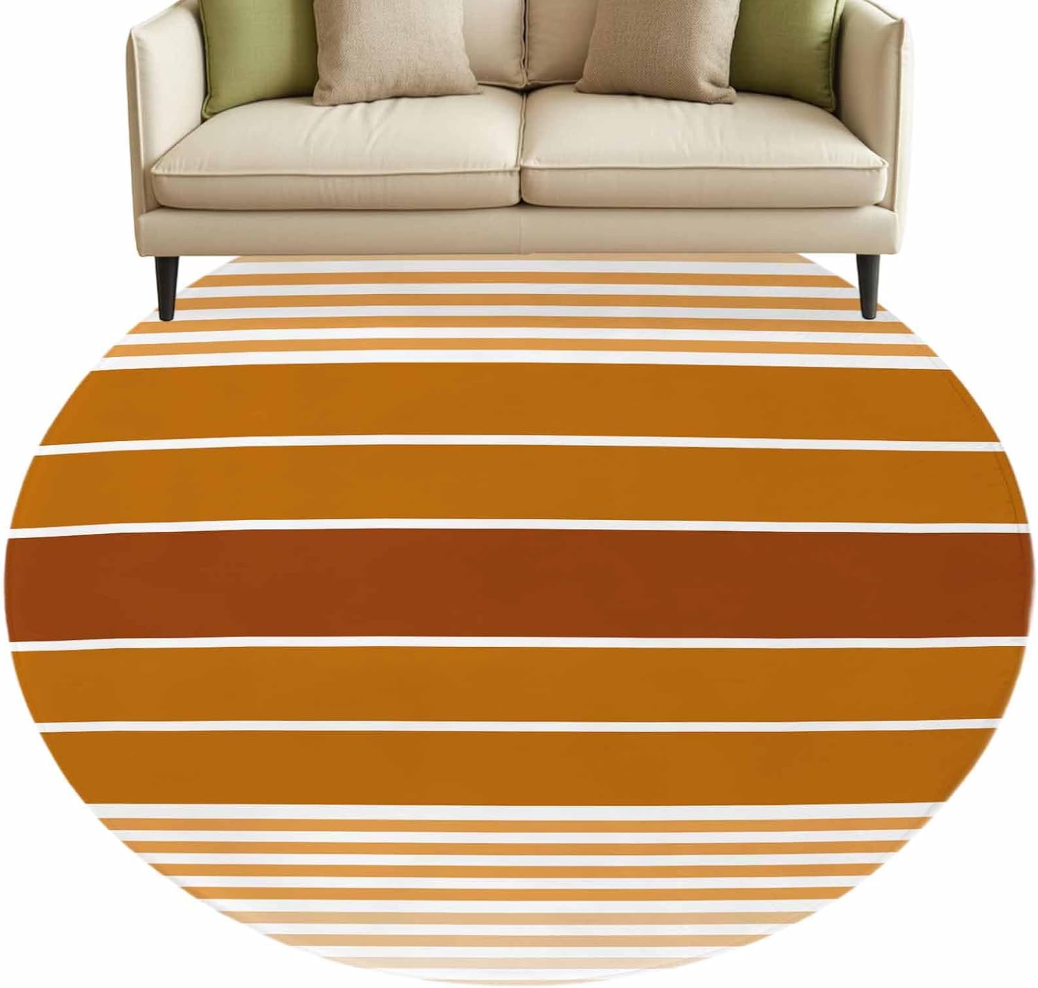 Roung Area Rug Fluffy Carpet,8ft Modern Gradient Orange Stripe Soft Shaggy Circle Rugs Non-Slip Accent Floor Mat for Living Room Bedroom Nursery Office Decor,Abstract Minimalist