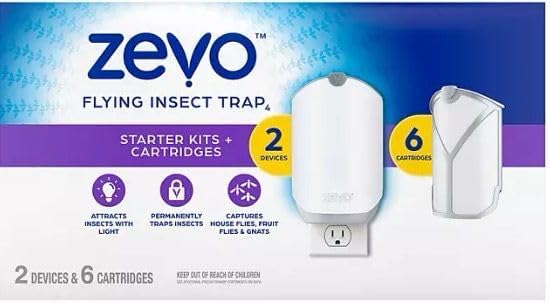 Zevo MAX Flying Insect Trap + Zevo Flying Insect Trap, Fly Trap Captures Houseflies, Fruit Flies, and Gnats (2 Devices & 6 Cartridges)
