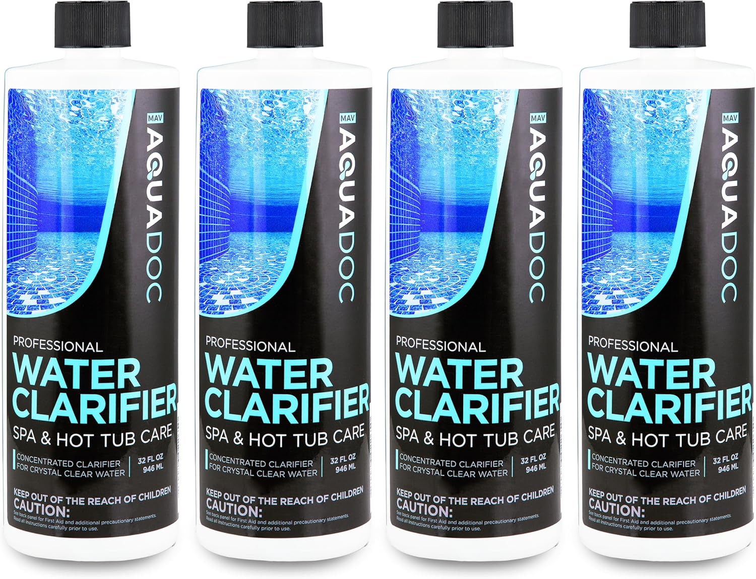 MAV AquaDoc Spa Clarifier & Hot Tub Clarifier for Fast Acting Cloudy Water Treatment - (Spa Clarifer - 4 Pack 1 Quart Each)