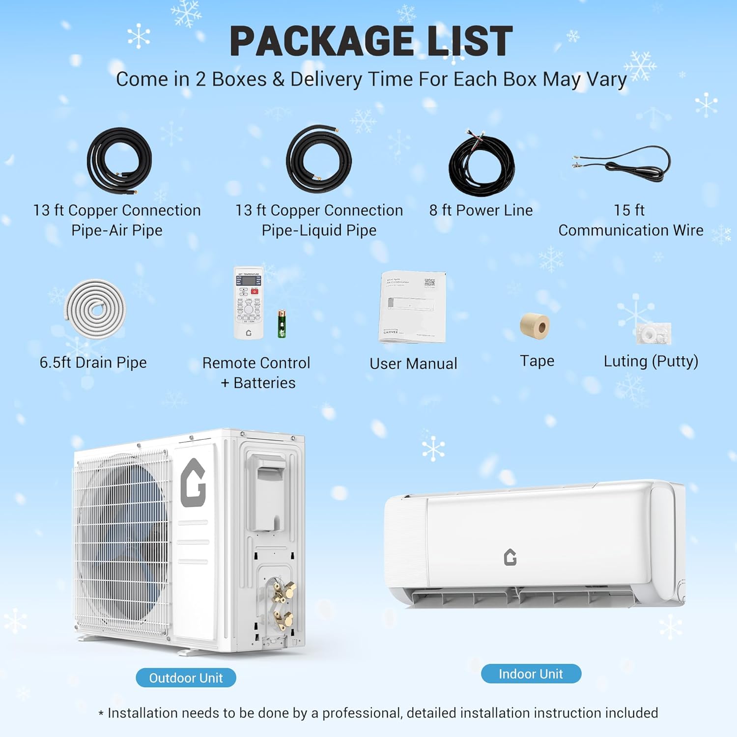12000 BTU Mini Split Air Conditioner,22 SEER2 Mini Split AC,Cooling/Heating up to 750 Sq.Ft,Smart Ductless Inverter System,WiFi Control,Energy Efficient,ECO Mode,Self-Clean,Include Installation Kit