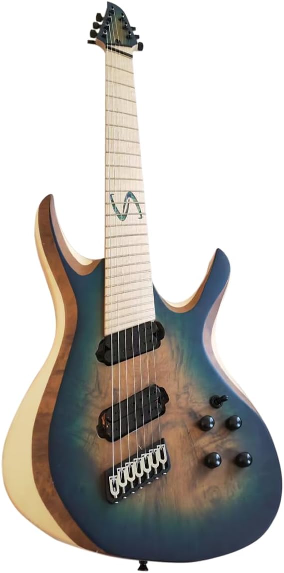 Hand Made Fanned Fret 7 Strings Guitar ASH Body, Alnico V Pickups, 24 Frets for Beginner, Intermediate and pro Players