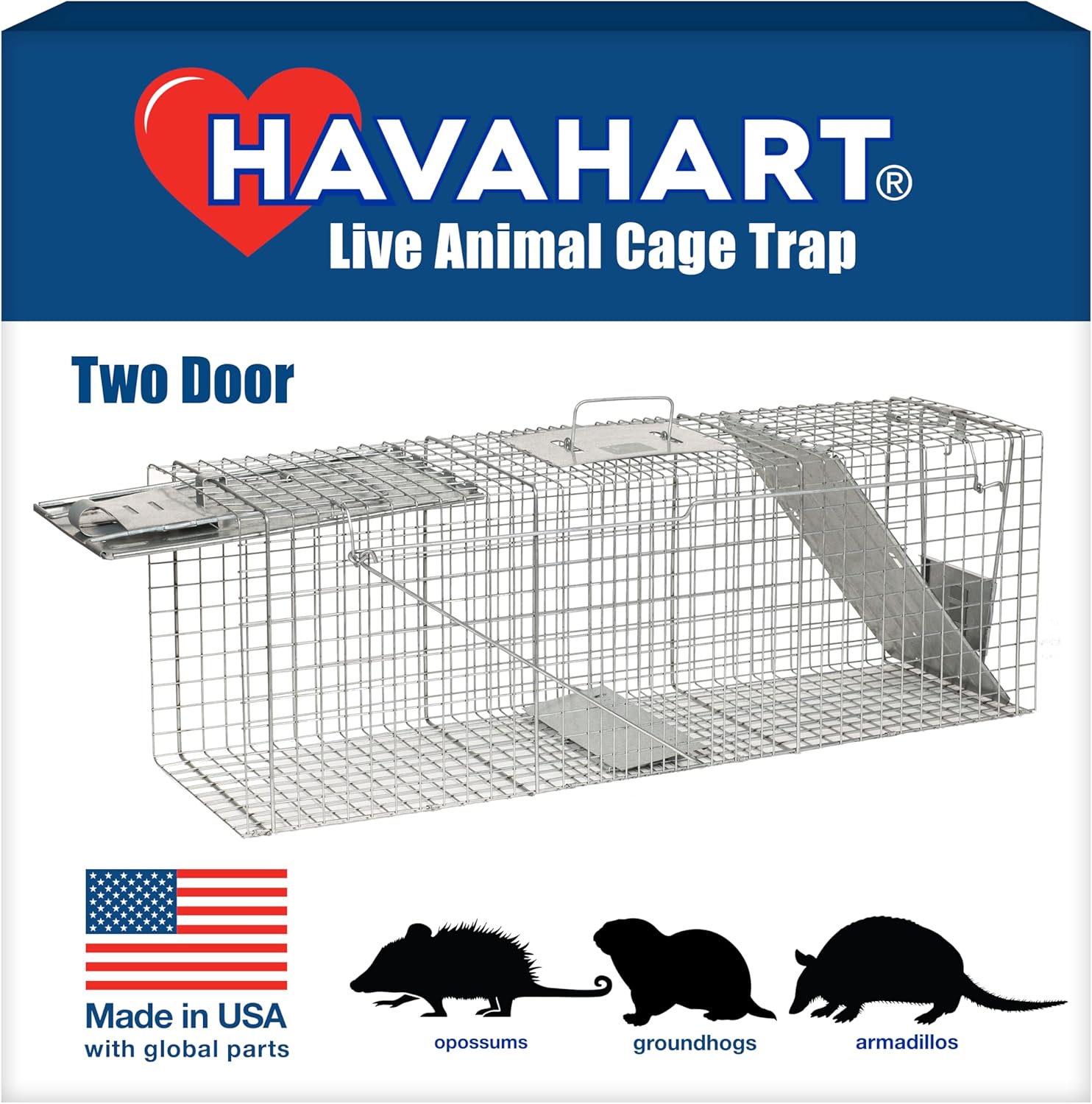 Havahart Large 2 Door Humane Catch and Release Live Animal Trap for Armadillos, Beavers, Bobcats, Small Dogs, Cats, Foxes, Groundhogs, Nutria, Opossums, Raccoons, Live Catch Trap for Stray Dogs 1045SR