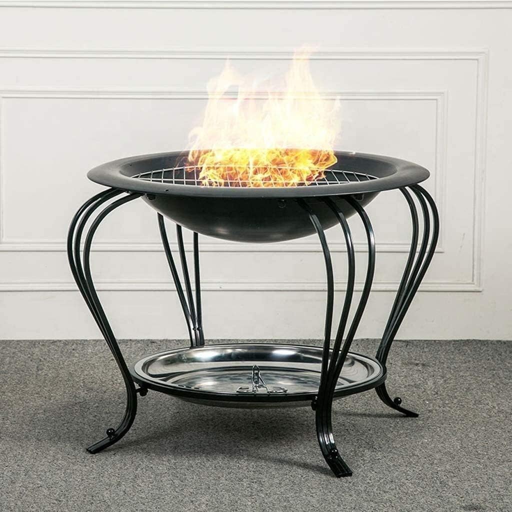 Garden Fire Pit Grill Bowl Grill Barbecue Rack Fire Pits Wood Burning Portable for Garden Patio Fire Pit Bowl with Mesh Spark Screen Cover Heater with Cover BBQ Cooking for Camping Backyard