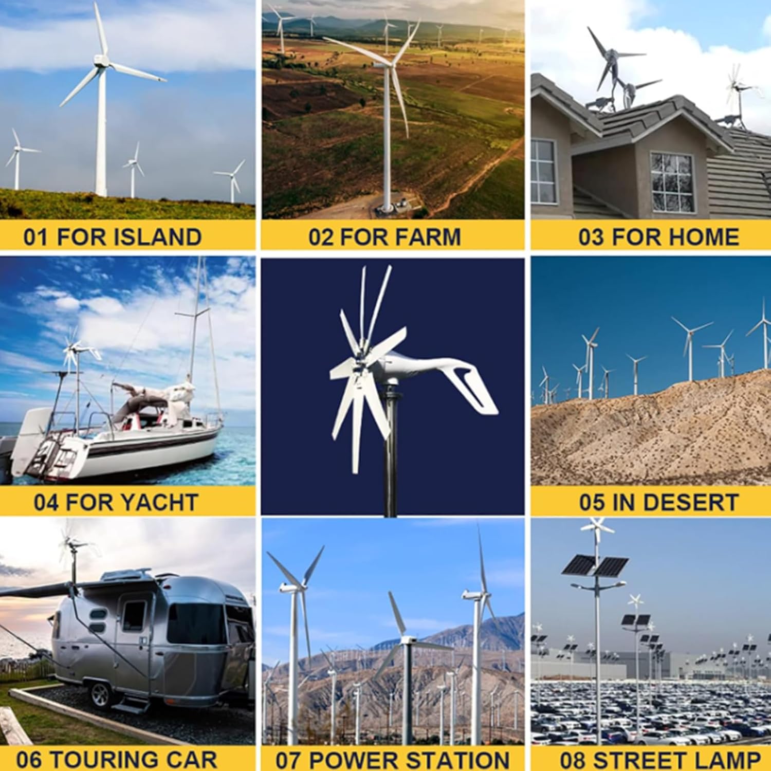 24V,BAOJUHUIKANG 8-Blade Small Wind Turbine Generator, 100W-14000W 12V/24V/48V, Low Wind Speed Start, for Home/RV/Off-Grid System 14000W