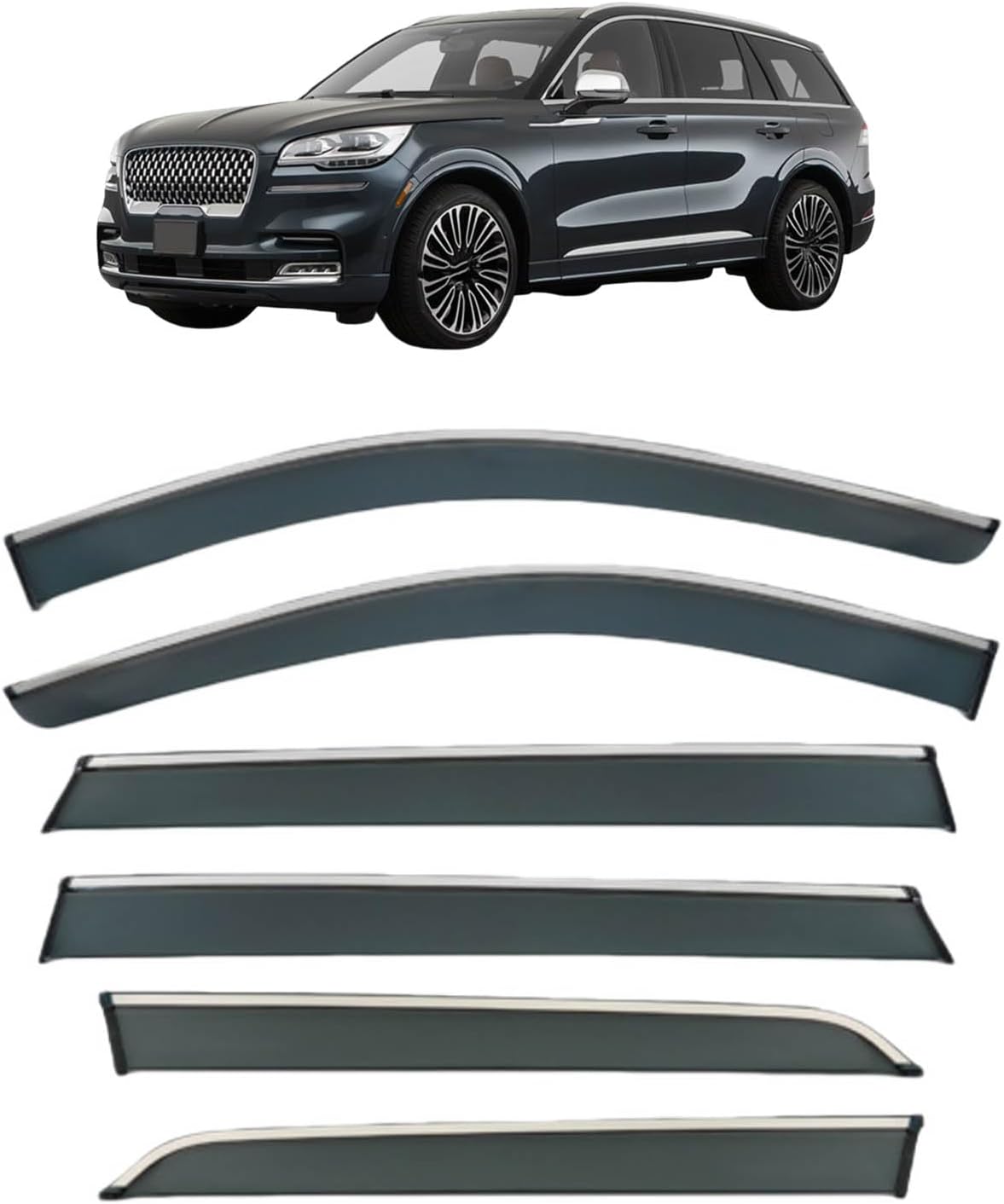 Window Deflectors for Lincoln Aviator MK2-U611 2020+, Sun Rain Guard Window Visors Vent Shades with Bright Stripes Car Accessories,6PCS