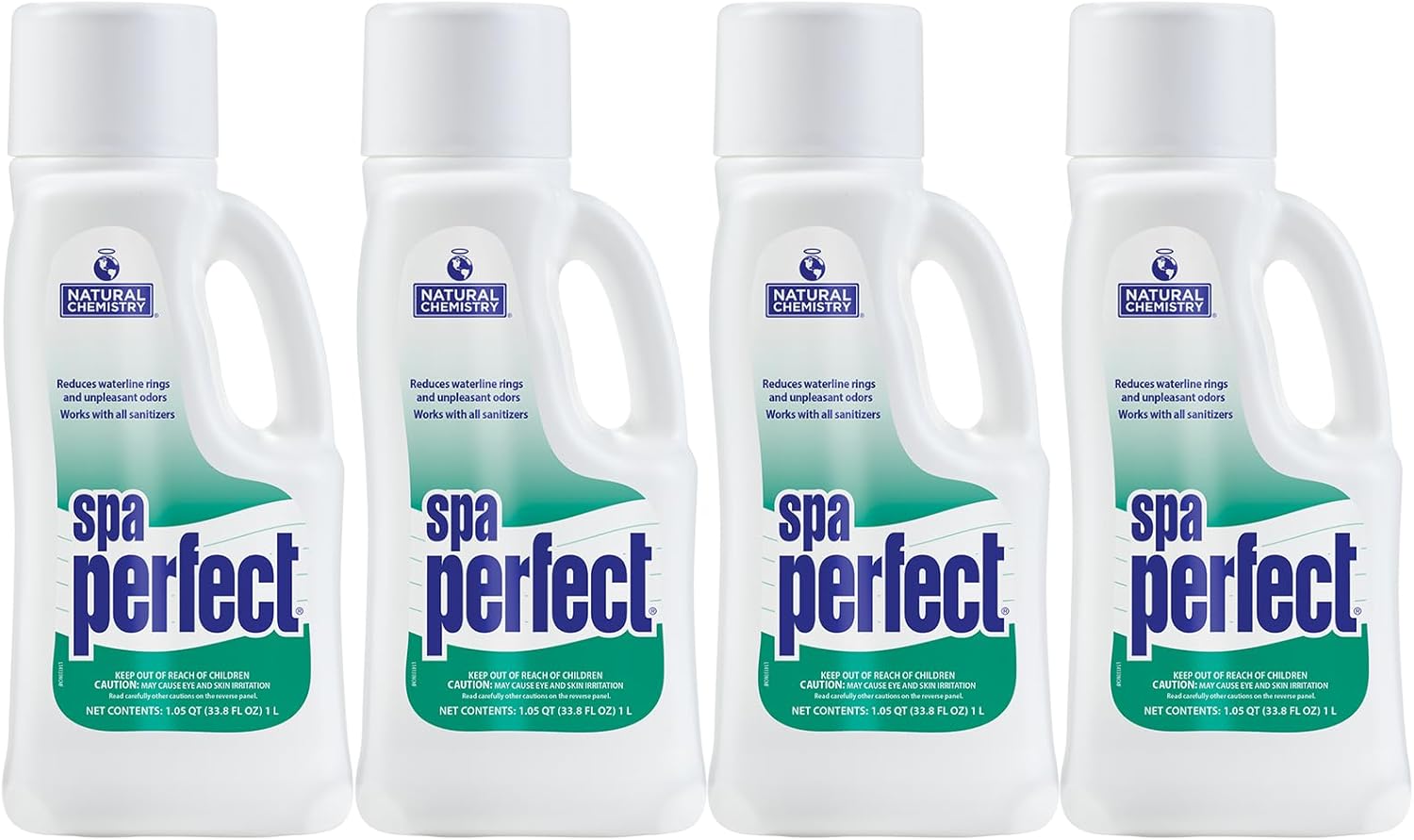 Natural Chemistry Spa Perfect, 1 Liter, Pack of 4, Makes Water Feel Soft and Silky, Removes Waterline Ring, Clogged Filters and Eye Irritation, Works with All Sanitizing Systems