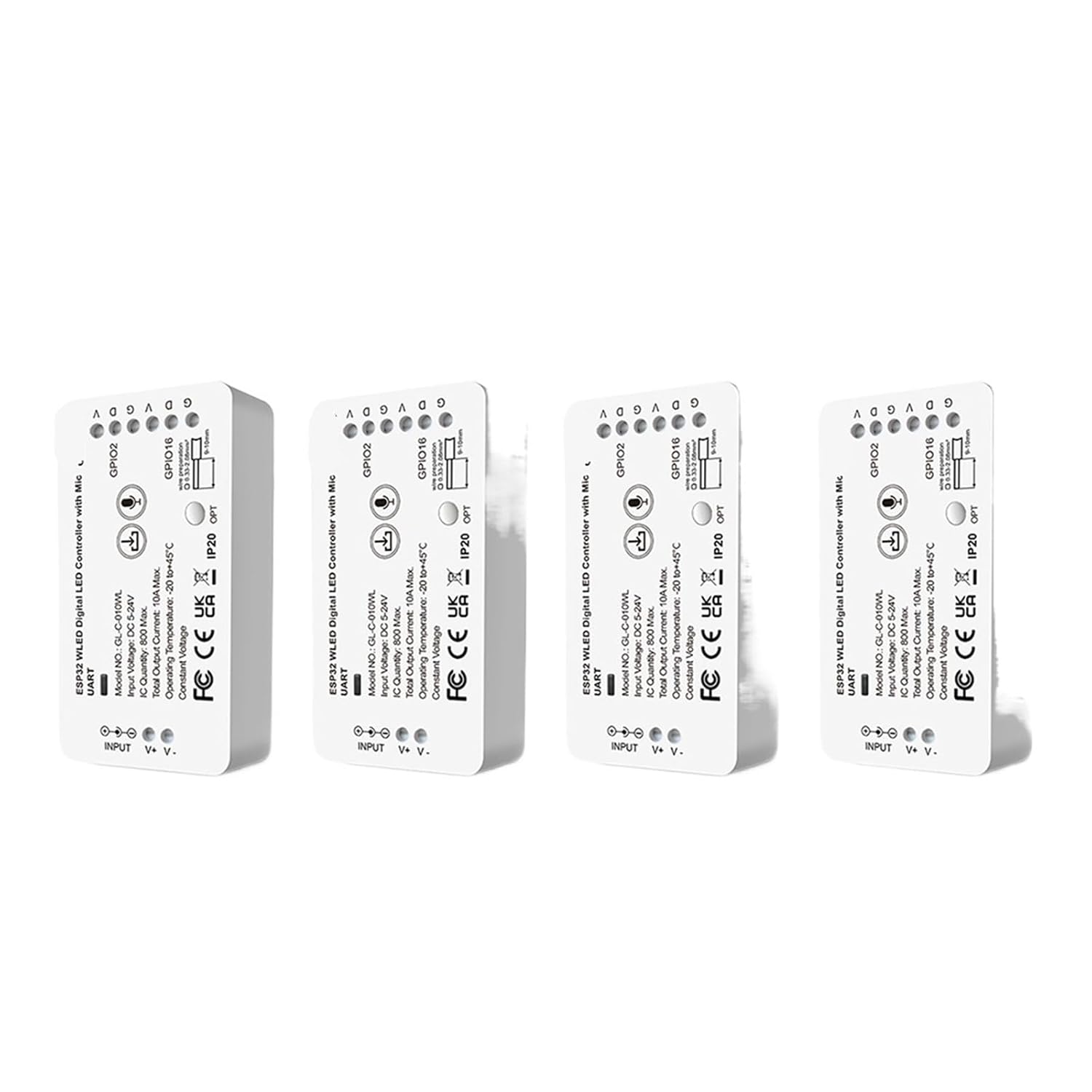 ESP32 WLED LED Controller with Microphone and UART DIY Music Mode for WS2811 WS2812 SK6812 WS2813 WS2815 Light Strip(4PCS WLED with UART)