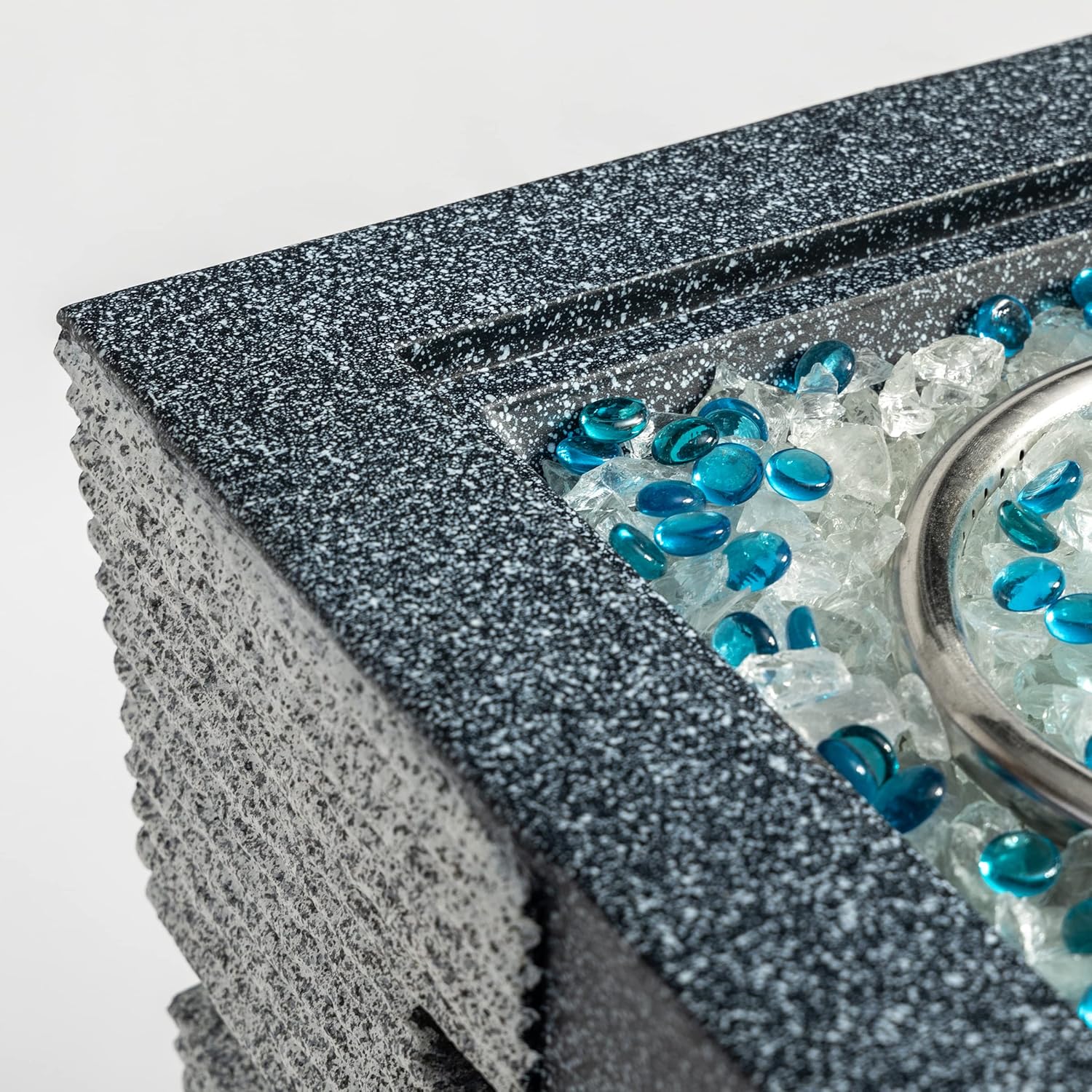 Outdoor Concrete Fire Pit Column – Propane Gas Fire Pit for Patio with 1 Door, Light Grey Blue, Durable Stylish Backyard Heating Solution (1 Doors)