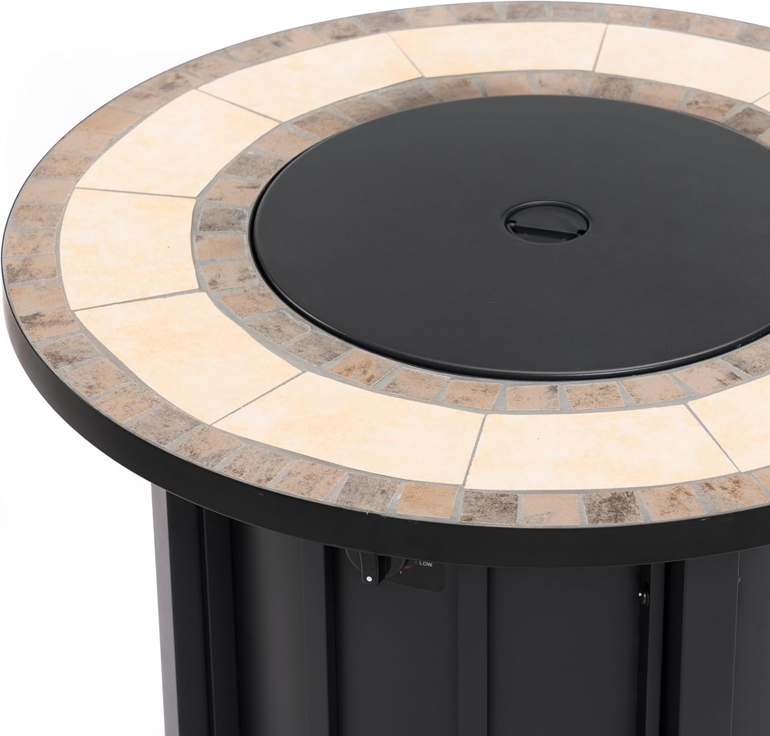 30 Inches Round Propane Fire Pit Table, 50,000 Btu Steel Outdoor Firepit with Mosaic Ceramic Tabletop for Patio, Deck, Backyard – Black Brown (Black + Brown) (1 Doors)
