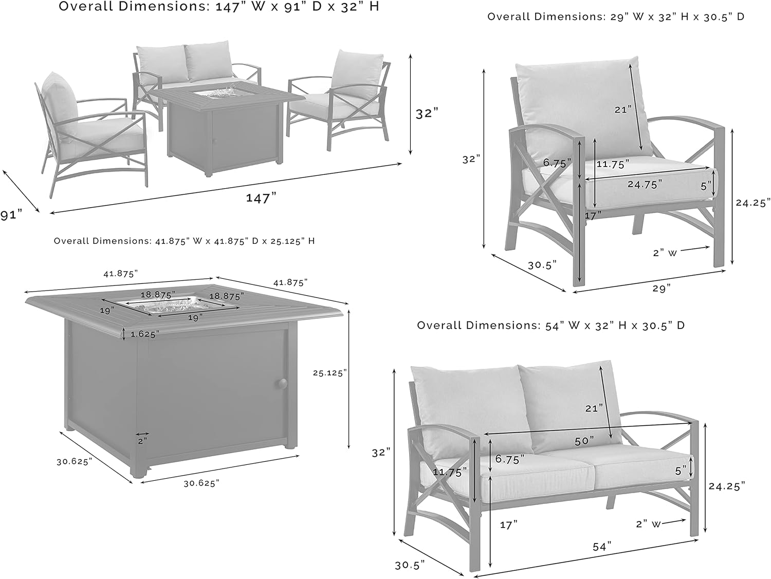 Crosley Furniture Kaplan 4-Piece Outdoor Loveseat Patio Furniture Set with Propane Gas Fire Pit Table, Oiled Bronze with Oatmeal Cushions