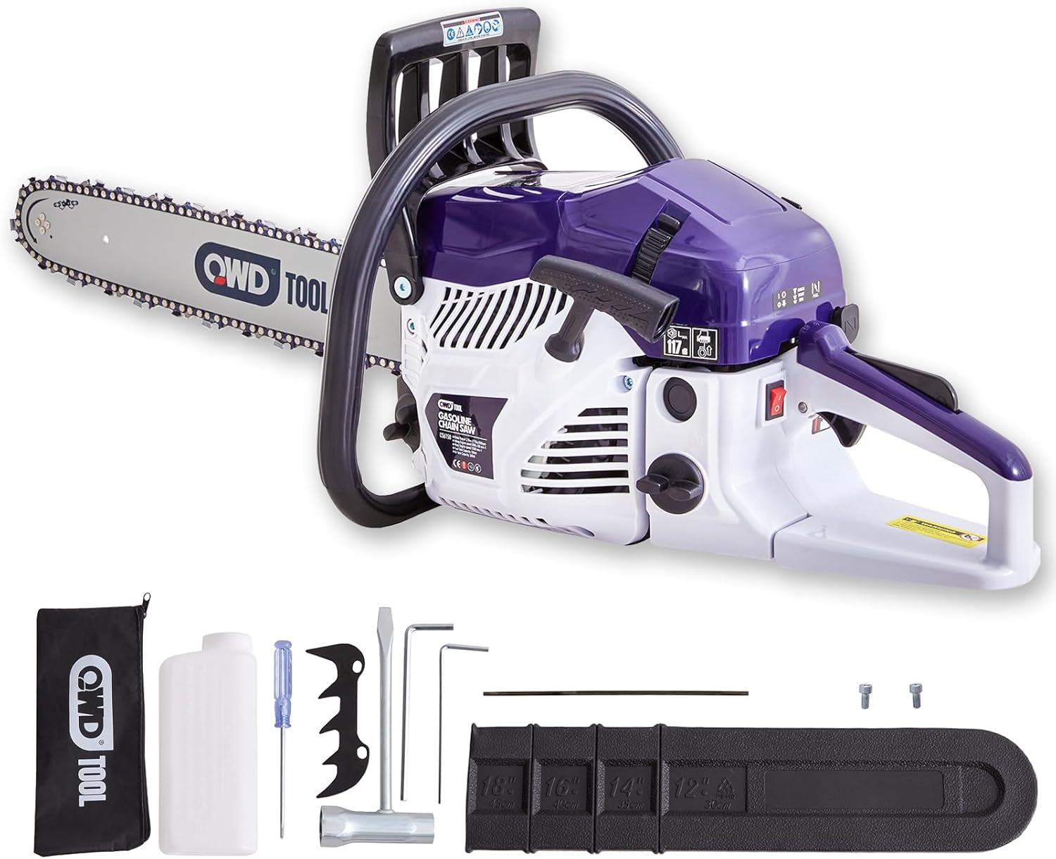 QWD 62CC 2-Cycle Gas Powered Chainsaw with 18/22-Inch Guide Bar, 2.0-KW 3.8-HP Handheld Cordless Chainsaw For Forest, Wood, Garden and Farm Cutting Use (22 Inch)