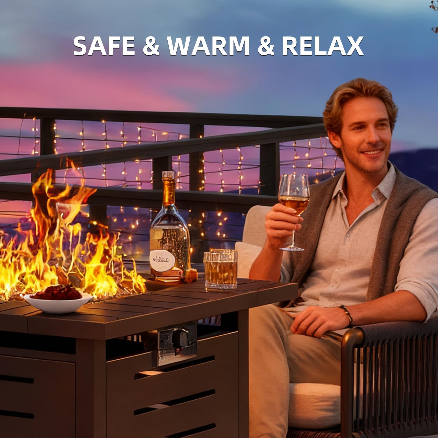 Aoxun 28 Inch Propane Fire Pit – 50,000 BTU Square Outdoor Gas Fire Pit Table for Outside, 2 in 1 Fire Table with Lava Rocks & Lid for Backyard, Patio, Deck, Garden