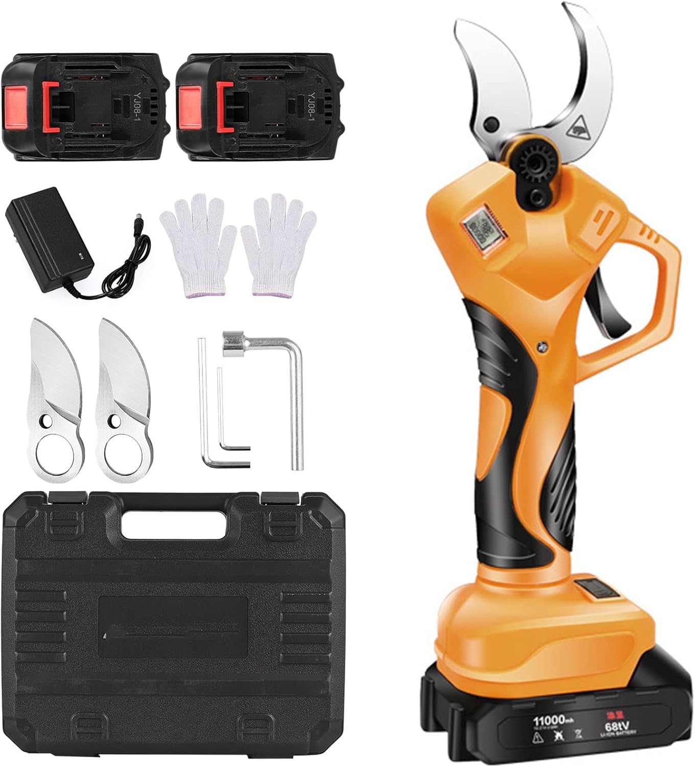 Cordless Pruner, Electric, Electric Pruning Shears, Gardening Branch Cutter, Trim Tree Twigs, 2 Pack 21V Lithium Battery, SK5 Blades, 50Mm Max Cutting Diameter, LCD Display Screen