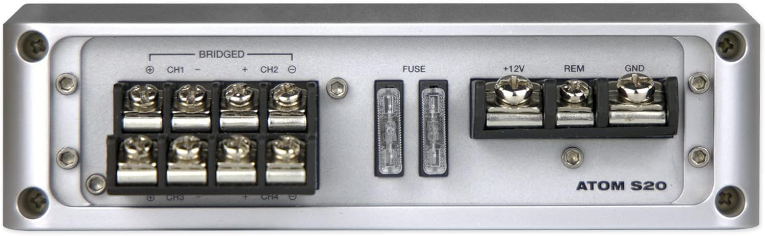 Rockville Atom S20 1600W 4-Channel Marine Amplifier with Bluetooth, PA Mic, Class AB, Adjustable Crossover, Rustproof, for Boats and Marine Sound Systems